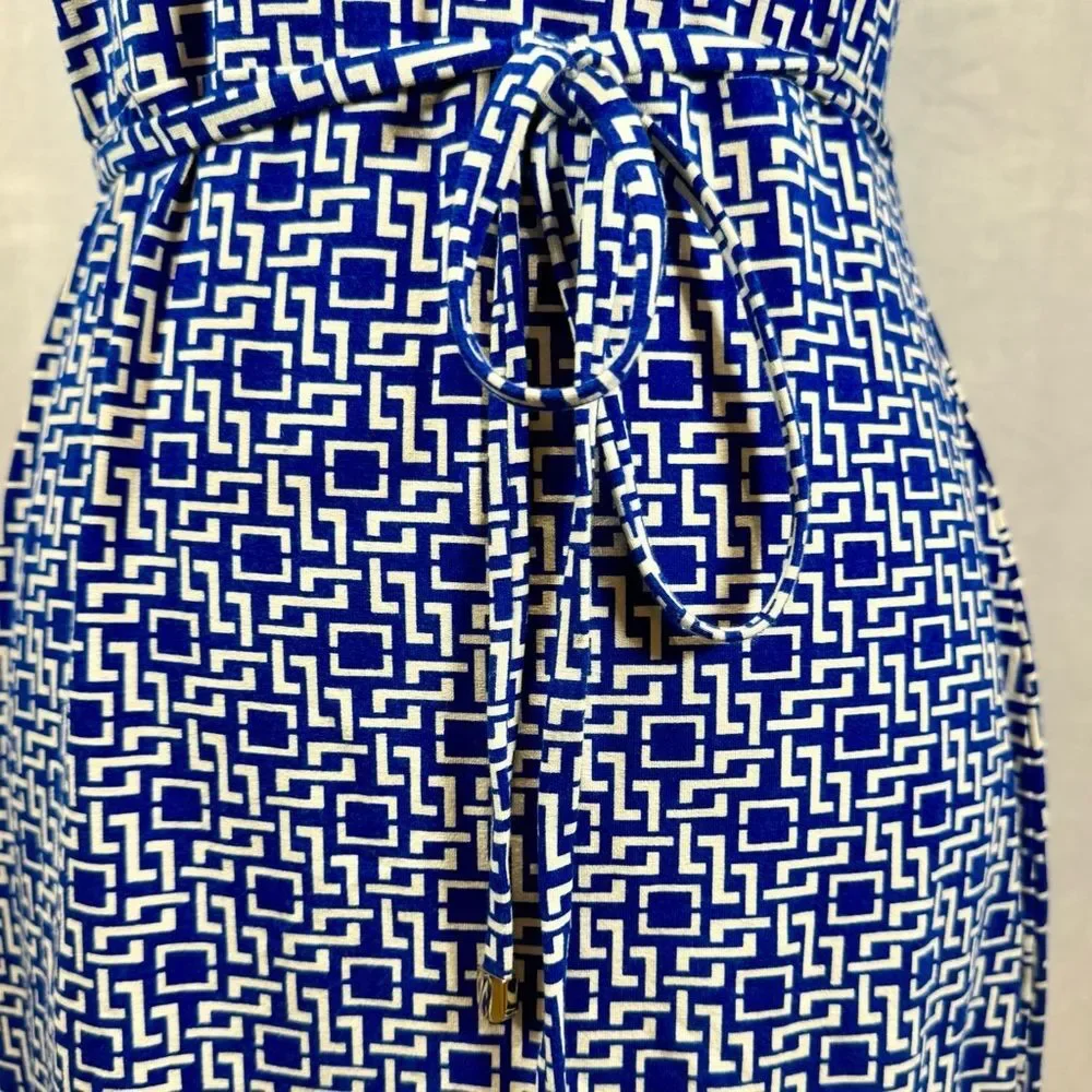 Ann Taylor royal blue and white geo print Grecian dress size small
